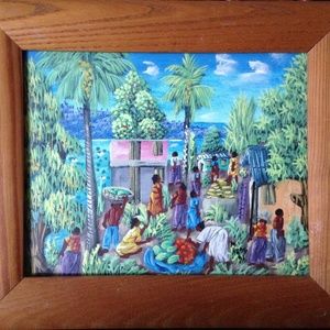 Shopping at the Market - Haitian Painting signed